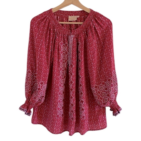 Rungolee Barcelona Embroidered Blouse Women’s‎ Size Medium  Silk Long Sleeve Red - Picture 3 of 8